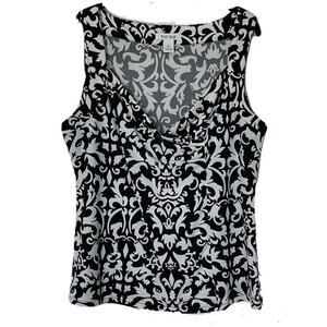 WHBM Vintage Damask Dressy Tank, Black/White, Size XL